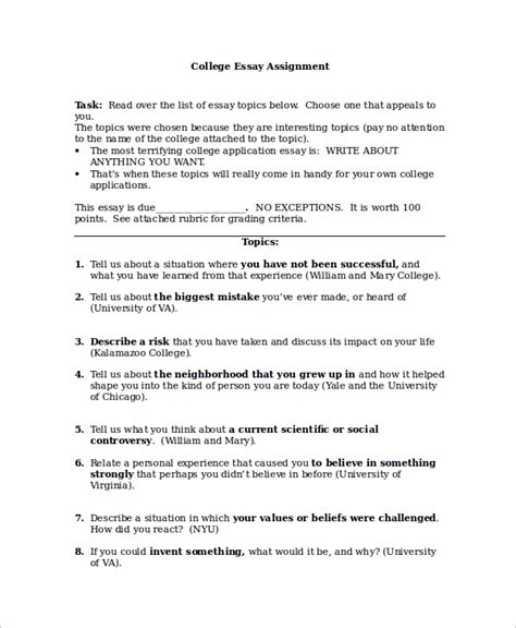 sample college essay templates  ms word