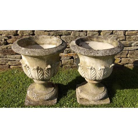 pair  weathered garden urns modern urns  planters holloways