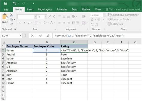 switch function  excel
