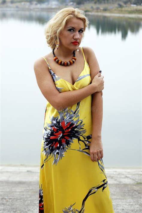 Beautiful Blonde In Yellow Dress Stock Image Image Of Charming