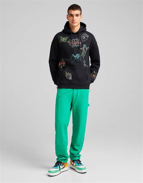 bershka neon print oversize hoodie