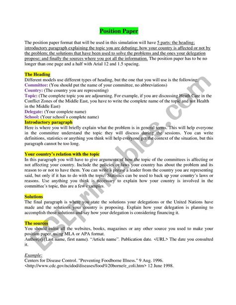 english worksheets   write  position paper  mun
