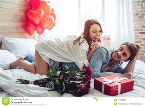 couple in bedroom stock image image of happy love 107379843