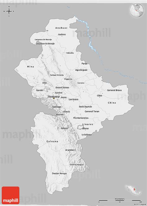 Gray 3d Map Of Nuevo Leon Single Color Outside