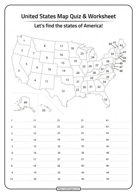 printable united states map quiz  worksheet map quiz