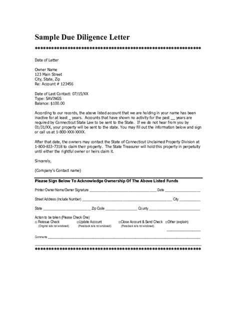 fillable  sample due diligence letter  uncashed check form fax