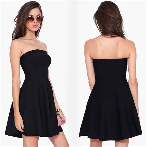 Pure Color Strapless Little Black Dress On Luulla