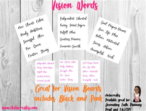 vision words printablevision board