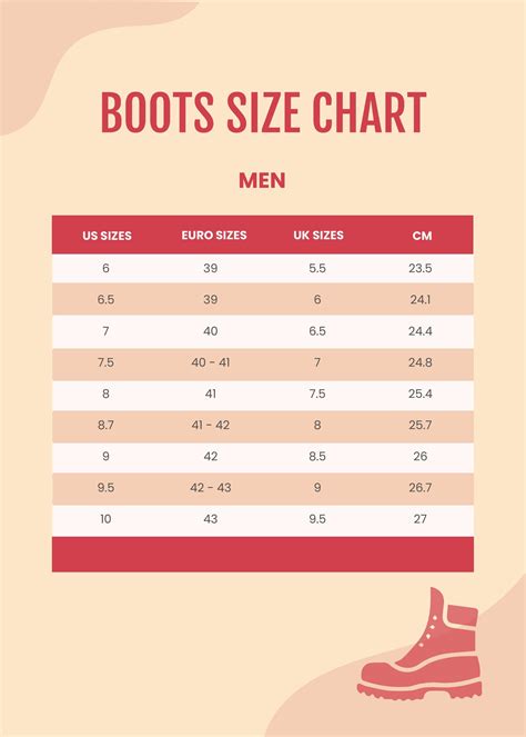 boots size chart  illustrator   templatenet