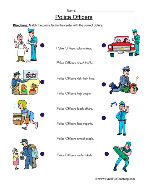 police officers worksheet matching  fun teaching