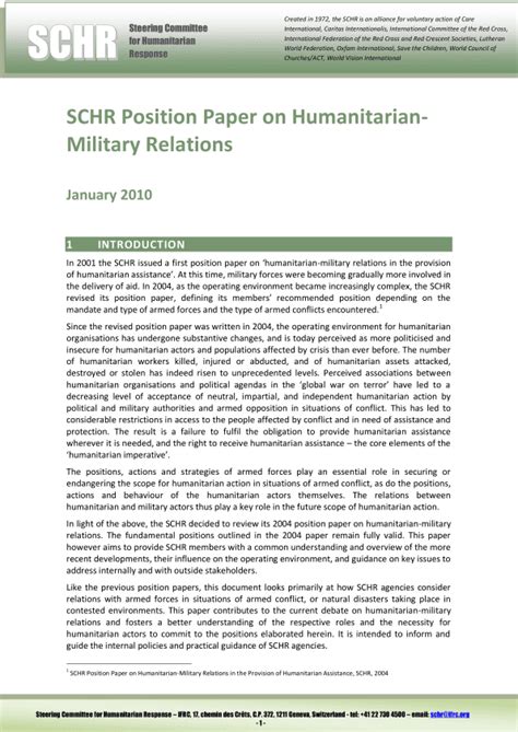 position paper  humanitarian military relations world reliefweb