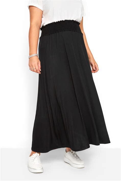 maxi rok met elastische tailleband  zwart  clothing