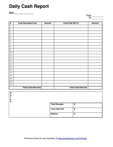 daily cash sheet template daily report template breakfast pinterest