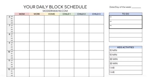 block schedule template  moms  young kids