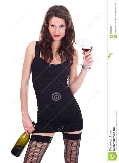 Woman With Wine And Glass Stock Image Image Of Posing 27592843