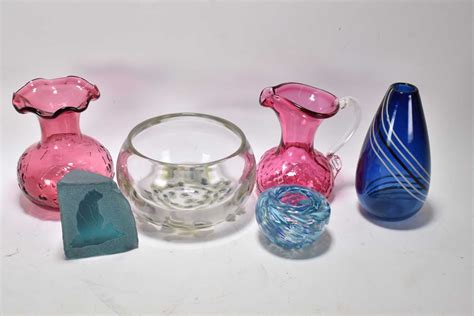 selection  glass collectibles including signed skookum vase