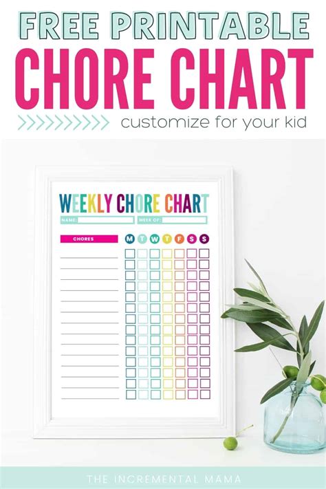 cute colorful  customizable chore chart printable