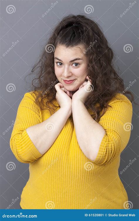 Shy Young Fat Woman Smiling For Embarrassed Seduction Stock Image