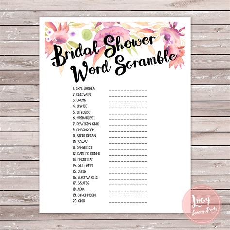 printable bridal shower word scramble printable word searches