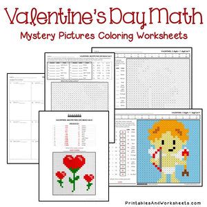 valentines day math mystery pictures coloring worksheets bundle