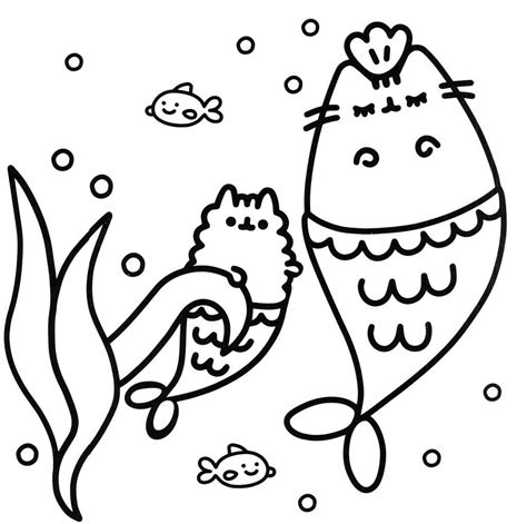 pusheen cat coloring pages  mermaids coloring sheets
