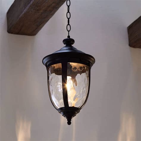 bellagio traditional outdoor ceiling light hanging texturized black  clear hammered glass damp