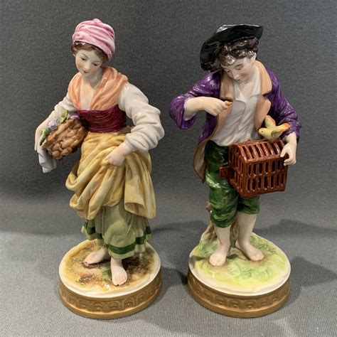 pair  volkstedt figurines antique ceramics hemswell antique centres