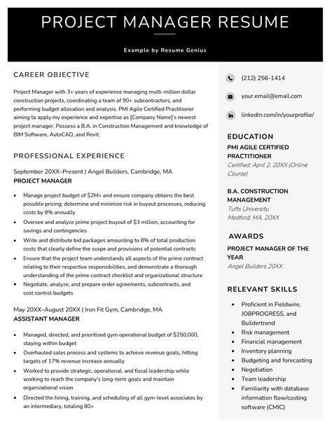 project manager resume examples writing guide