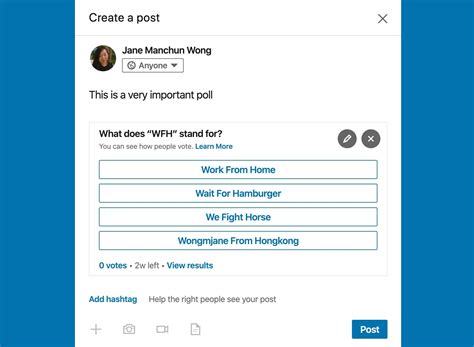 linkedin tests poll option  posts    mode  hashtags    image