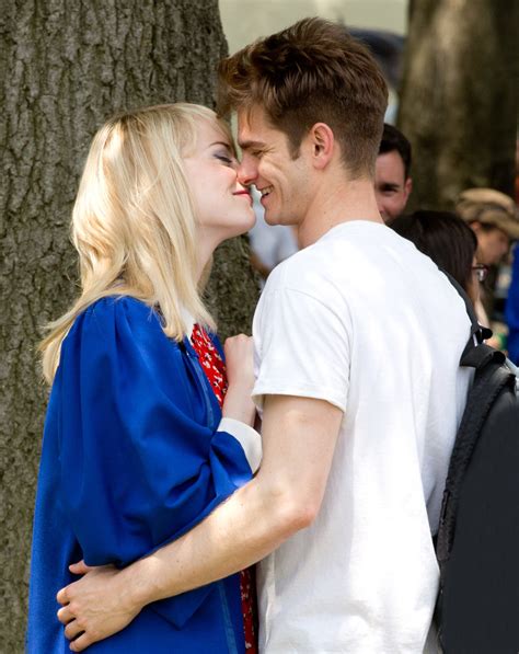 Emma Stone And Andrew Garfield Kiss On Spider Man 2 Set