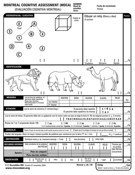 montreal cognitive assessment  printable