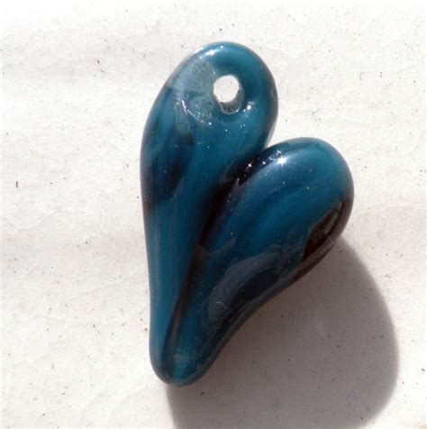 custom made sparkling aqua blue hand blown glass heart pendant by