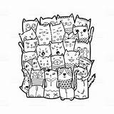 Doodle Cat Coloring Cute Pages Cats Doodles Drawing Cool Style Choose Board Drawings Vector sketch template