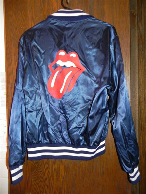 1980s Vintage Rolling Stones Lips Logo Delong Brand Navy Blue Satin