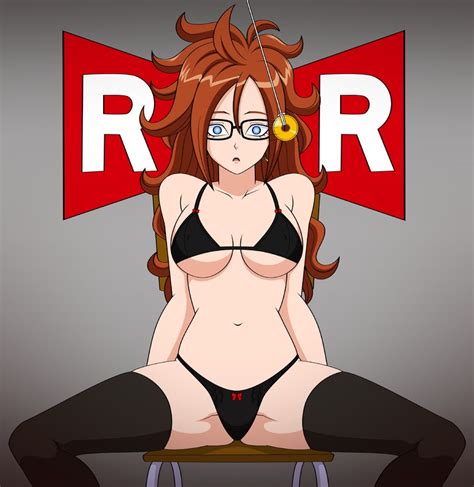 absurdres android 21 bikini breasts brown hair clothed