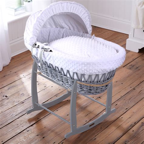 grey wickerwhite dimples moses basket grey deluxe rocking stand