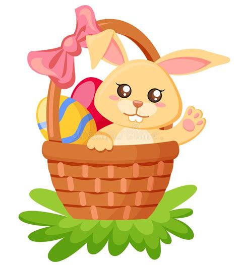Easter Feliz Coelho Bonito Que Senta Se Na Cesta Com Ovos Ilustração Do