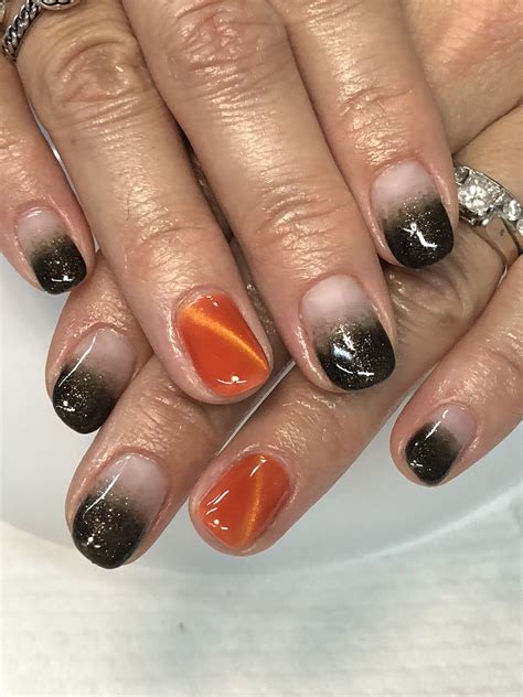 Fall Halloween Sparkle Black Ombré Faded Orange Magnetic “pumpkin” Gel