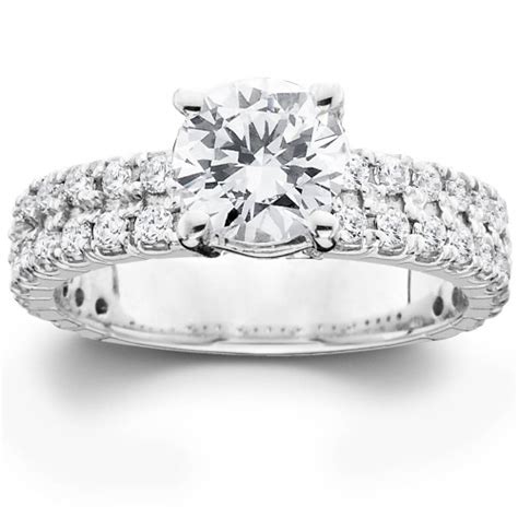 2 3 8ct Diamond Pave Double Row Engagement Ring 14k White Gold