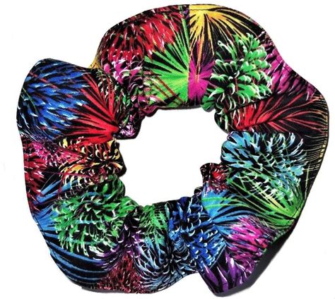 rainbow fireworks black fabric hair scrunchie scrunchies
