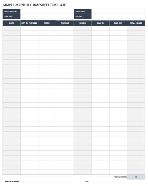 monthly timesheet time card templates smartsheet