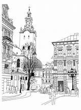 Ville Coloriage Sketch Coloring Illustration City Vector Lviv Adulte Ukraine Building Stock Colorier Dessin Historical Paris Imprimer Drawing Pages Paysage sketch template