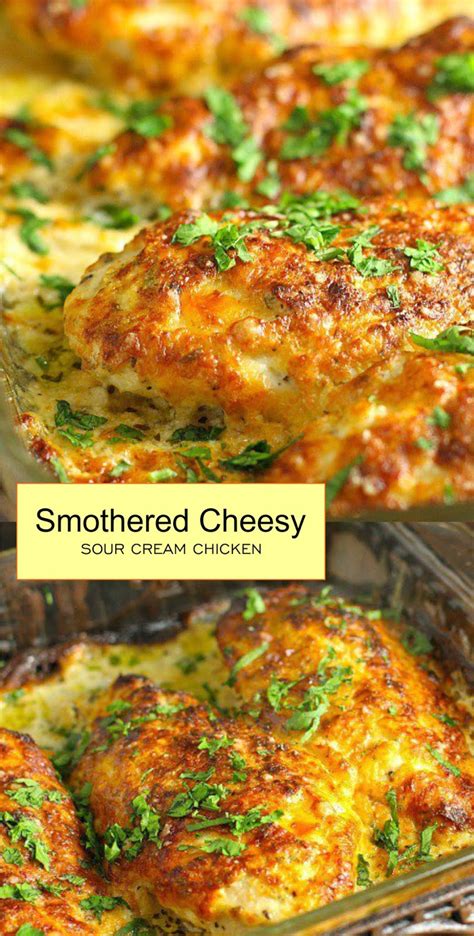 smothered cheesy sour cream chicken