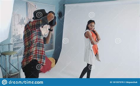 Behind The Scenes On Photo Shoot Professional Photographer Working In