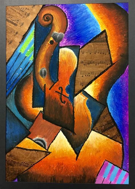 cubism instrument oil pastel  collage art lesson create art