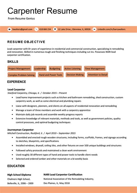 future career path carpenter resume sample writing tips resume