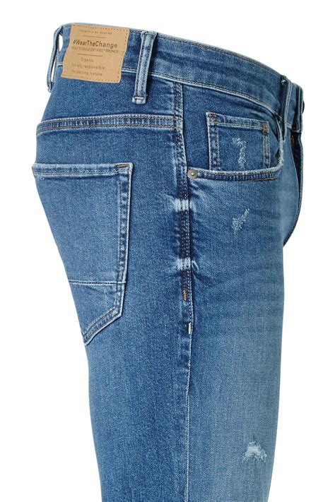 ca  denim slim fit jeans met slijtage light denim wehkamp