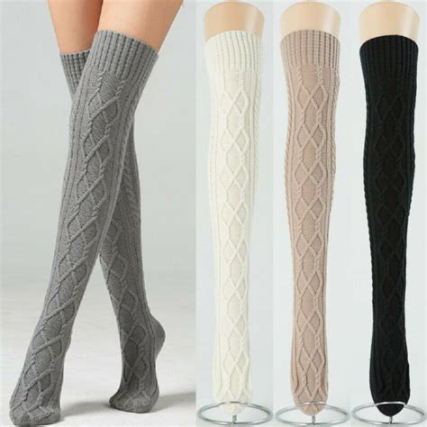 women winter knit thigh high over the knee socks long stockings