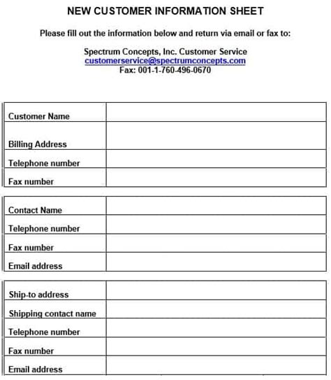printable basic customer information form template word printable