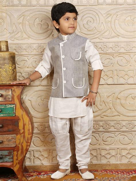 white blue linen terry rayon boys waistcoat set ethnic wear  boys